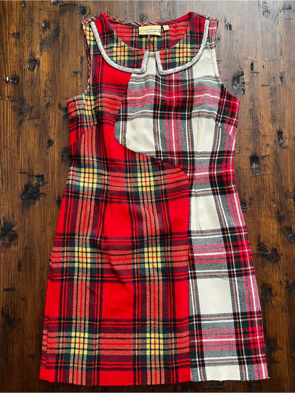 princess vera wang Red and White Plaid Sleeveless Dress with Peter Pan Collar